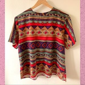 Vintage 1990s Willow Ridge Multicolor Southwestern Geometric Blouse